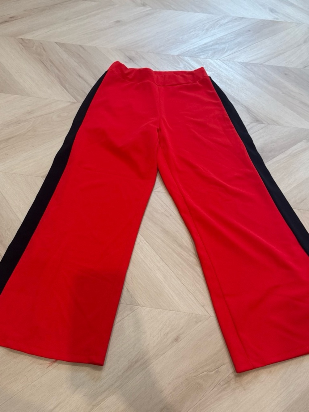 Red Wide-Leg Kids Track Pants with Black Side Stripe